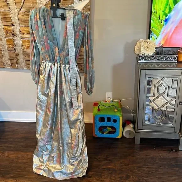 VTG William Pearson 70s Maxi Dress Size 8 Long balloon Sleeve flower Print funky - Picture 2 of 16